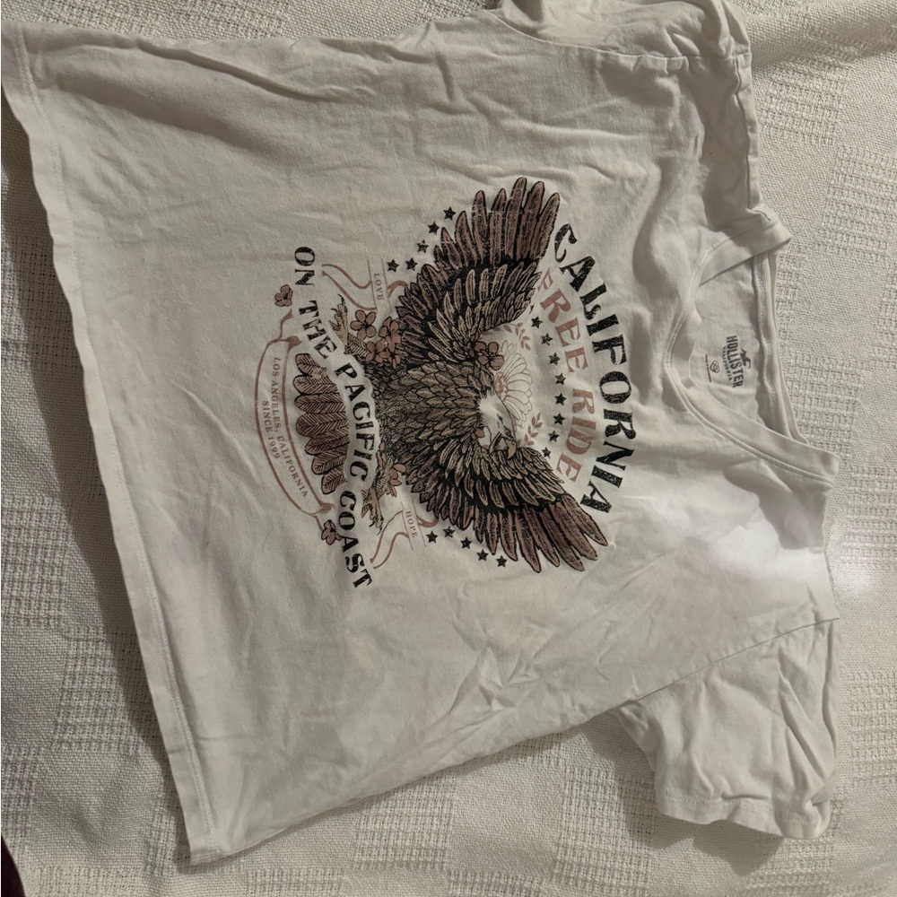 Hollister White Graphic Tee with Eagle Design